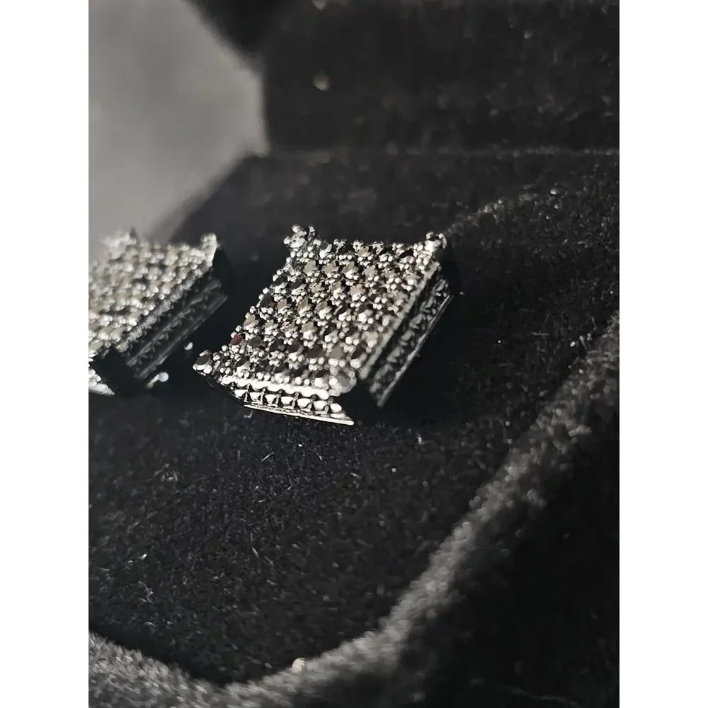 Black Square sterling plated 11.3mm earrings with black prong set CZs